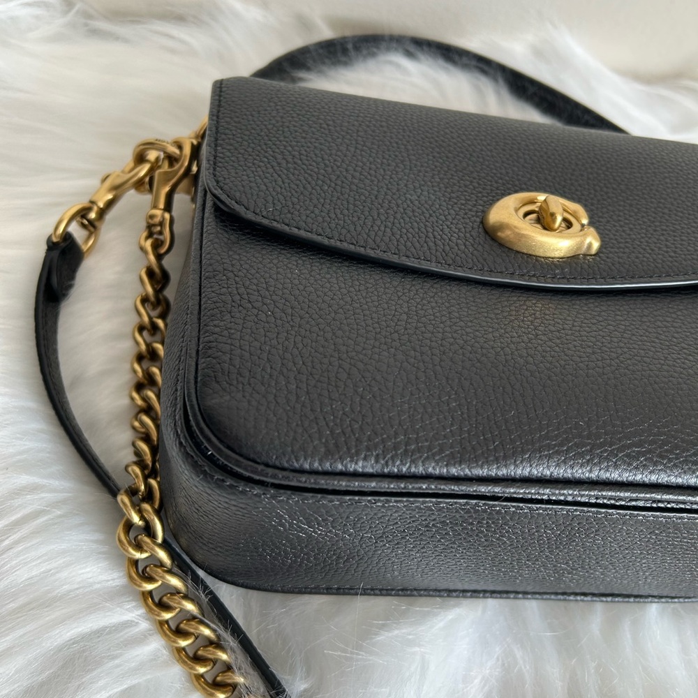 Coach Cassie 19 Black Pebbled‎ Leather Shoulder Bag Excellent - Picture 5 of 10